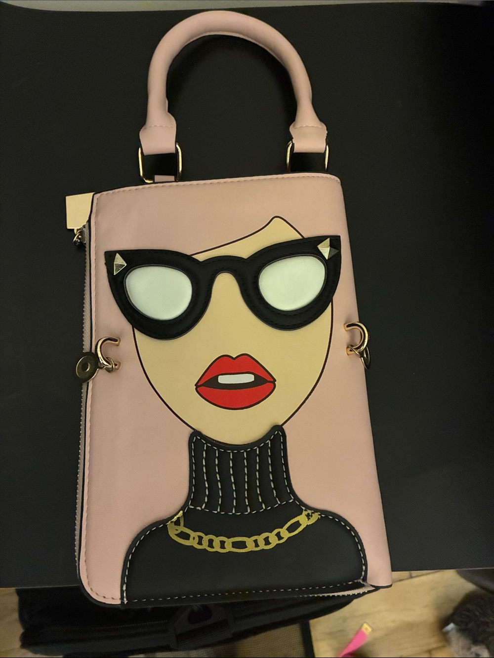 Stylish Pink Novelty Handbag with Sunglasses Face Design